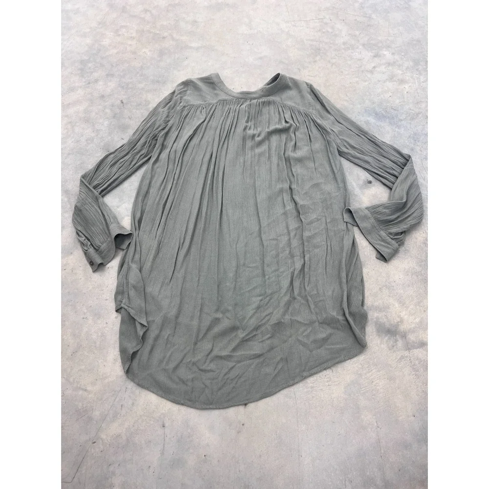 Free People Henley Blouse Top Women Small Olive Green Long Sleeve Boyfriend Boho